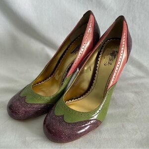 HALE BOB Colorful Patent Leather Spectator Brogue Oxford Heels Pumps Size 7